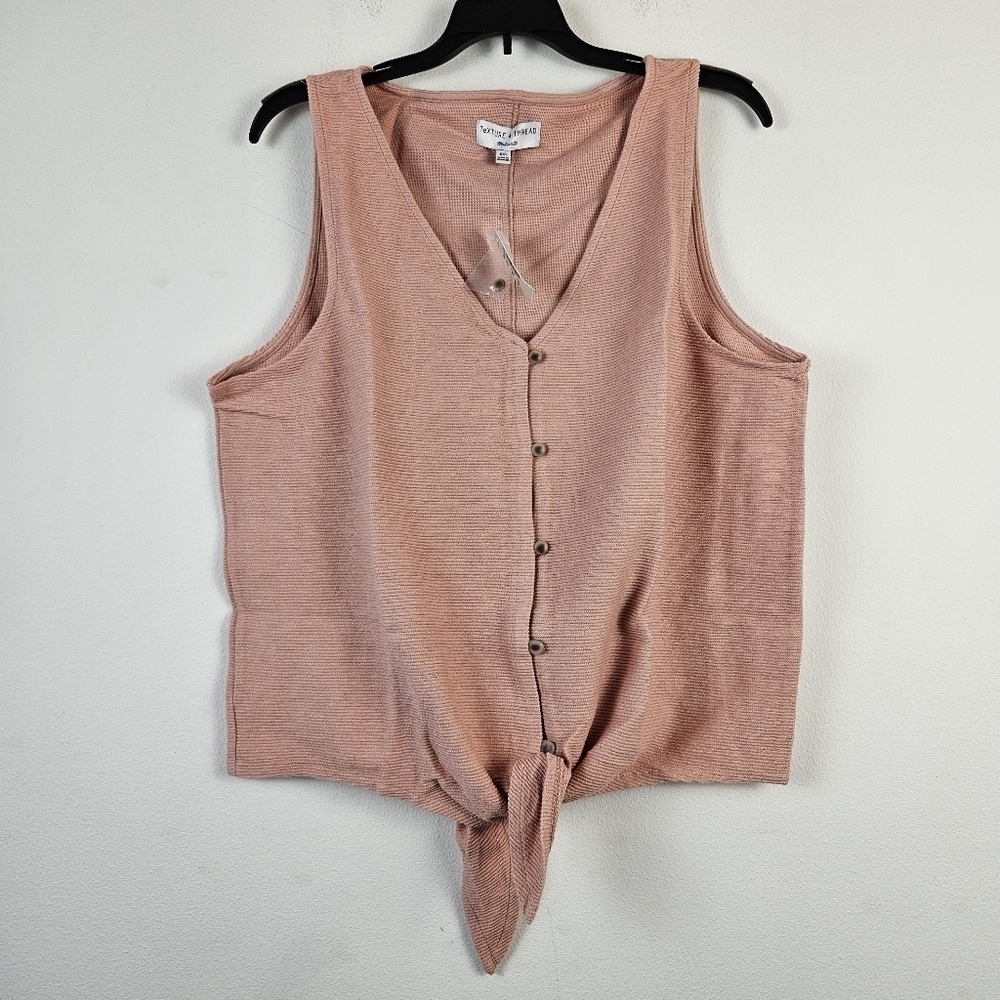 MADEWELL Texture & Thread Button Front Tie Tank In Heather Bloom Pink NWT XXL